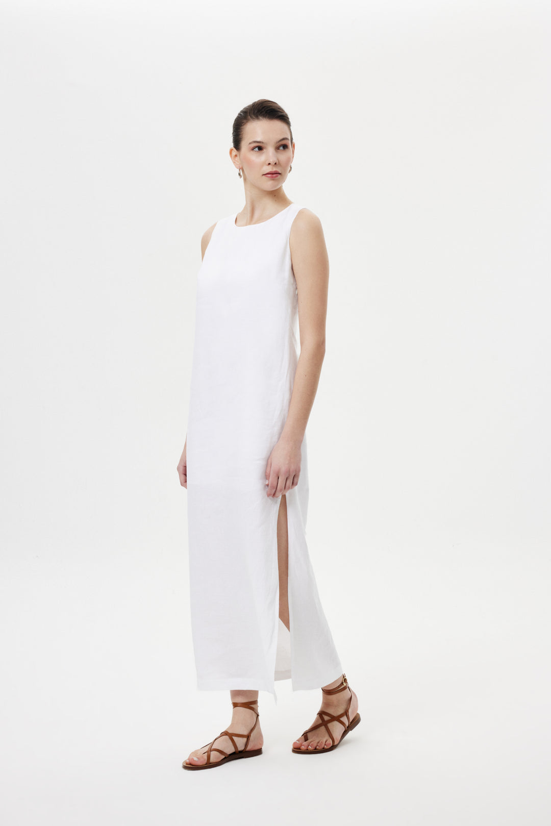 Regular-Fit Keten Elbise BEYAZ
