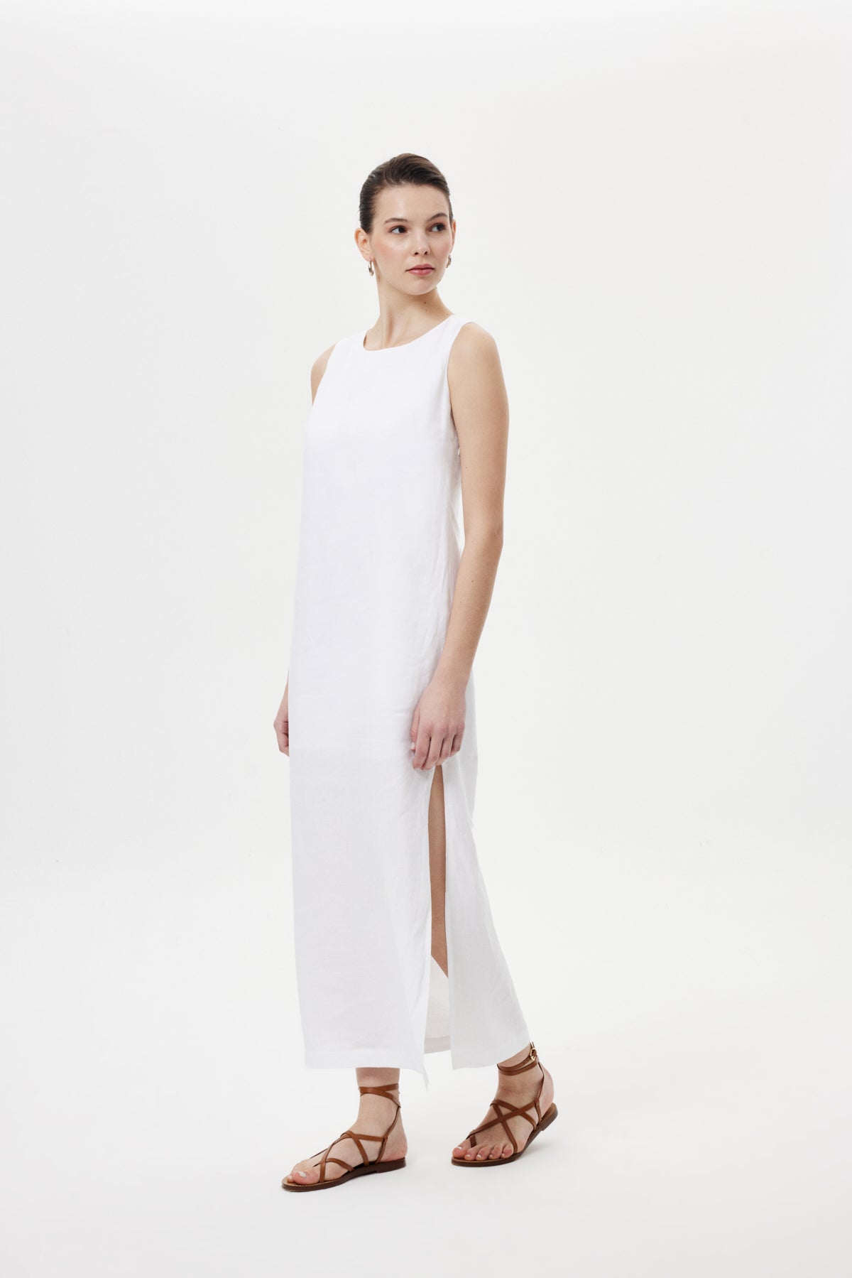 Regular-Fit Keten Elbise BEYAZ
