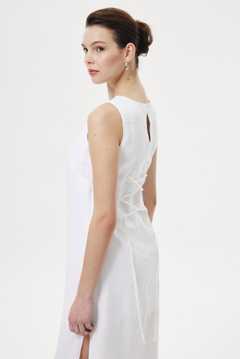 Regular-Fit Keten Elbise BEYAZ
