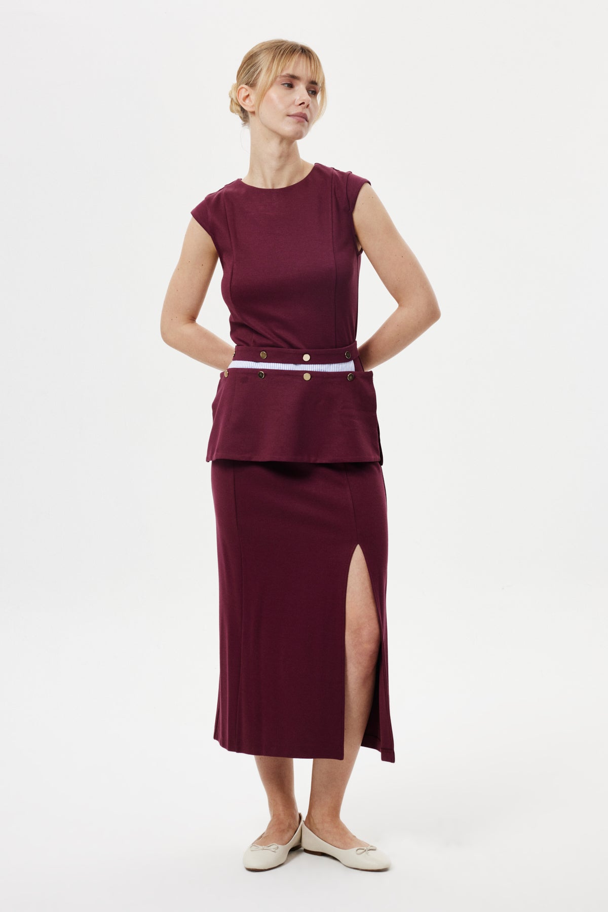 Kemerli Midi Elbise BORDO