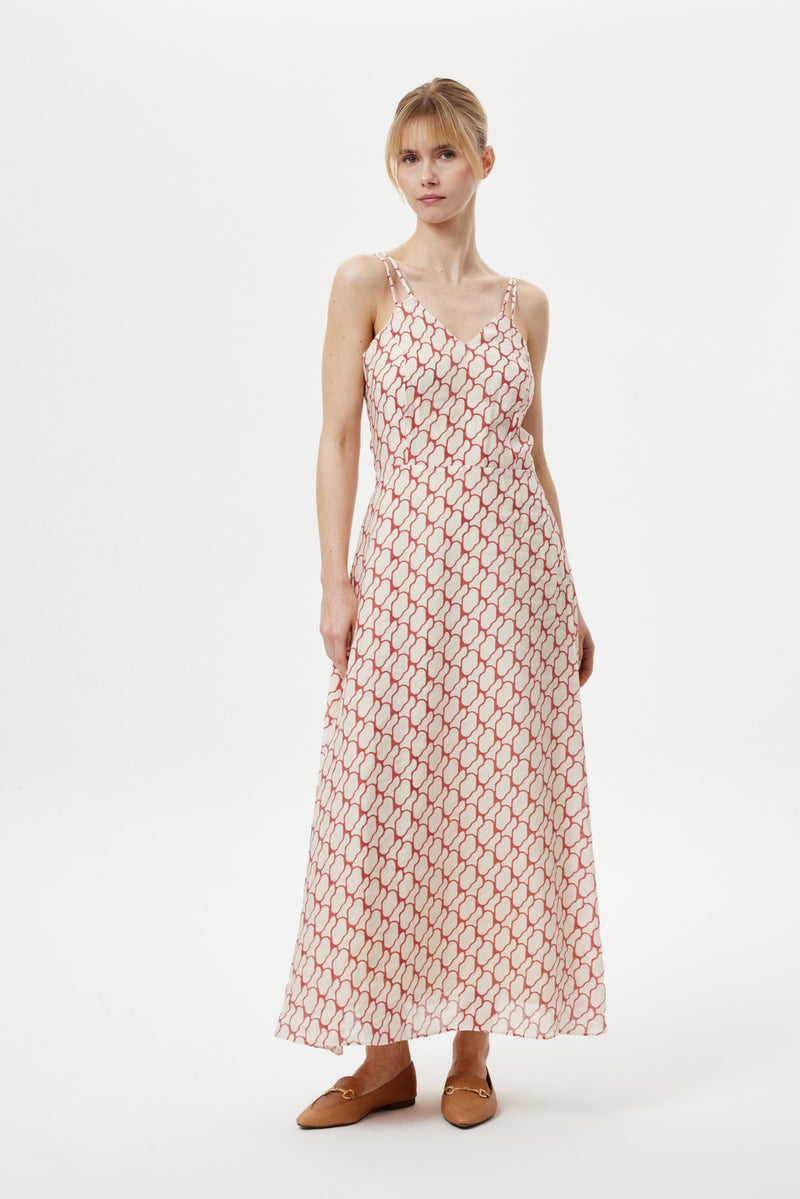 Desenli Kamisol Elbise CORAL