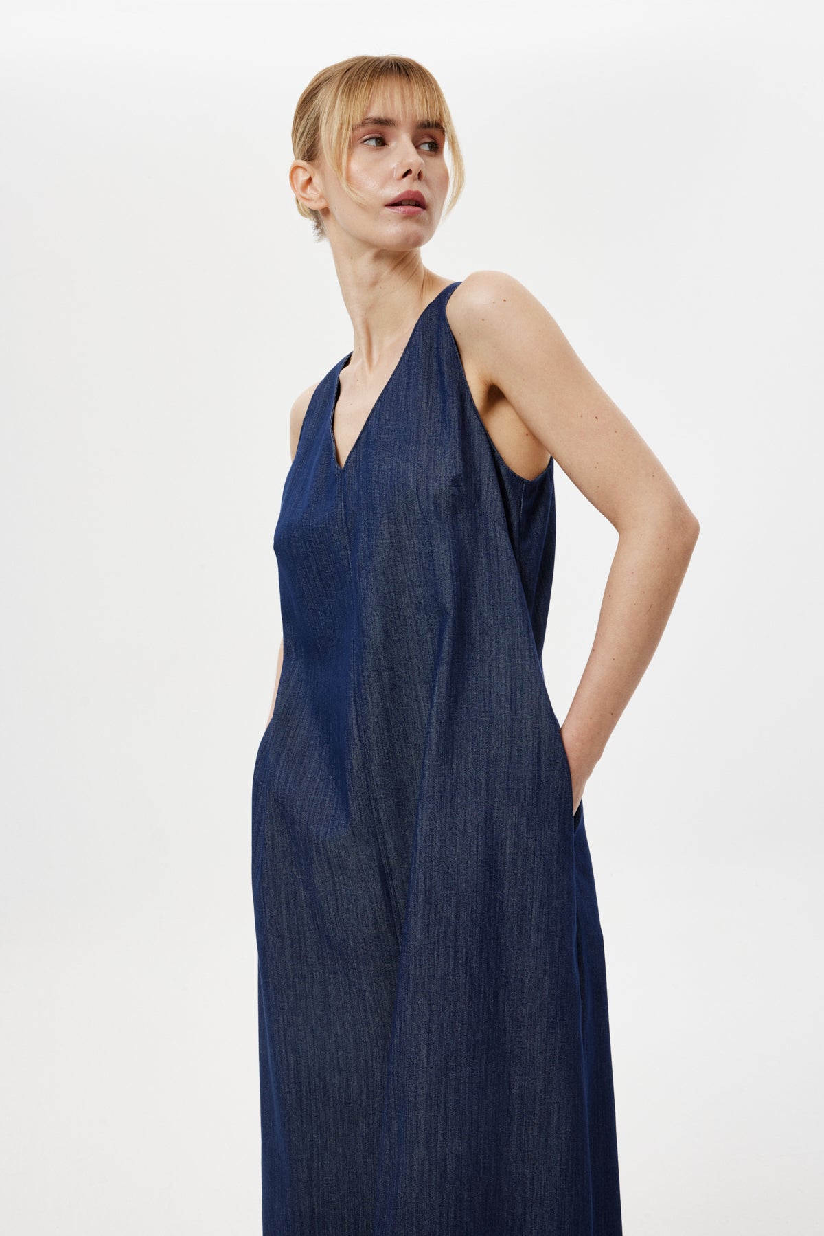 Denim Maxi Elbise LACİVERT