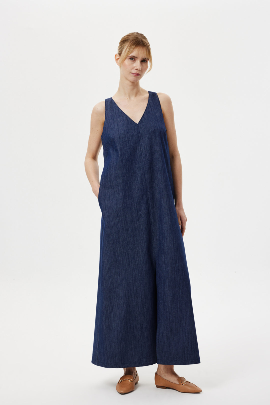 Denim Maxi Elbise LACİVERT