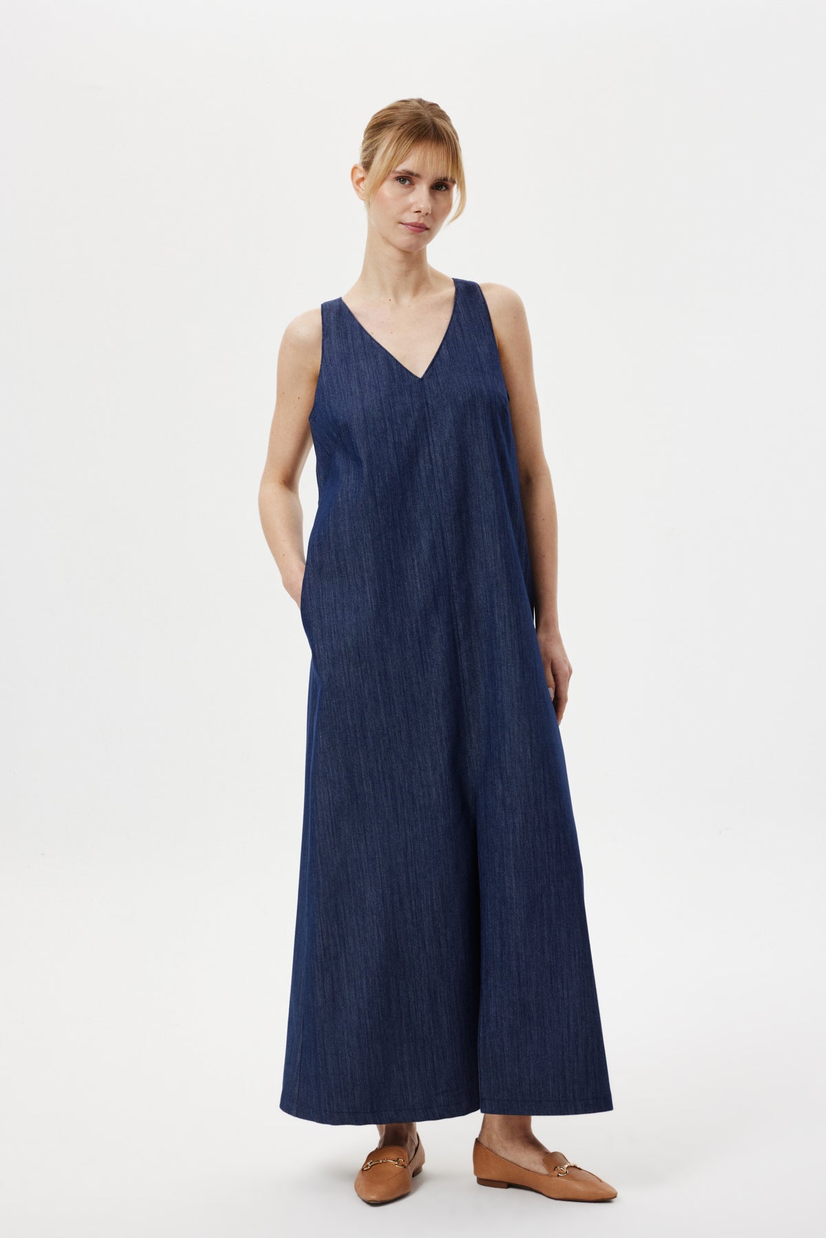 Denim Maxi Elbise LACİVERT