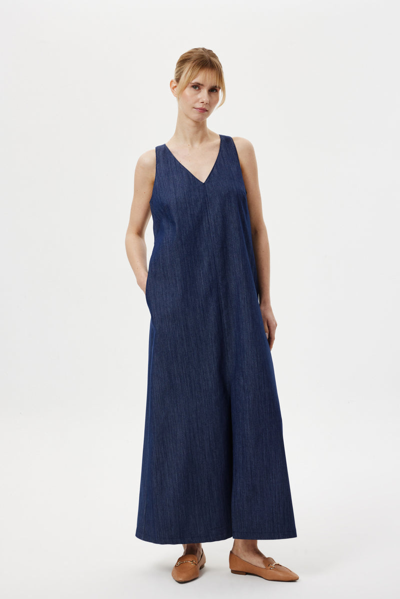 Denim Maxi Elbise LACİVERT