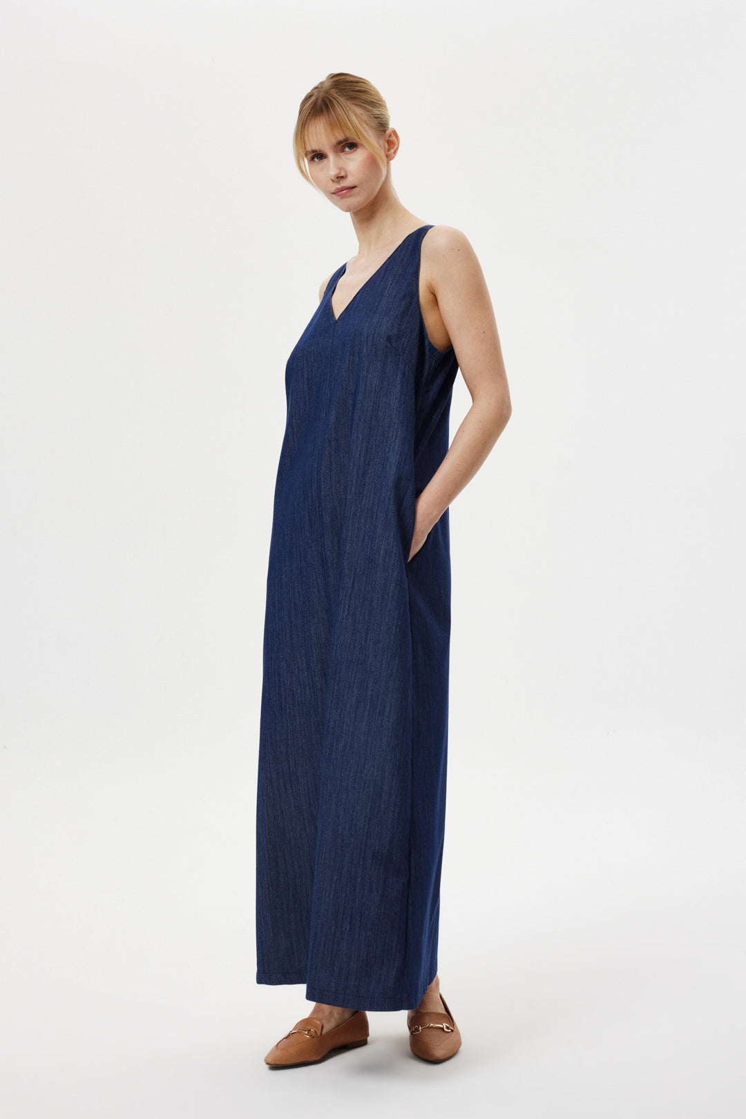 Denim Maxi Elbise LACİVERT