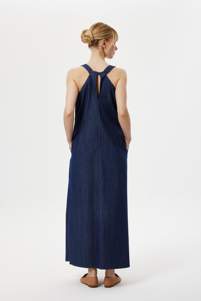 Denim Maxi Elbise LACİVERT