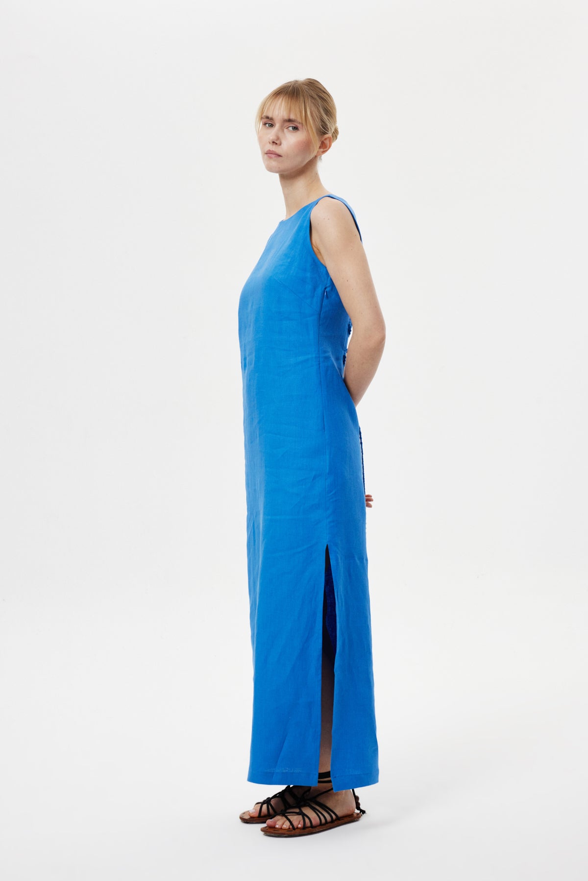 Regular-Fit Keten Elbise Saks