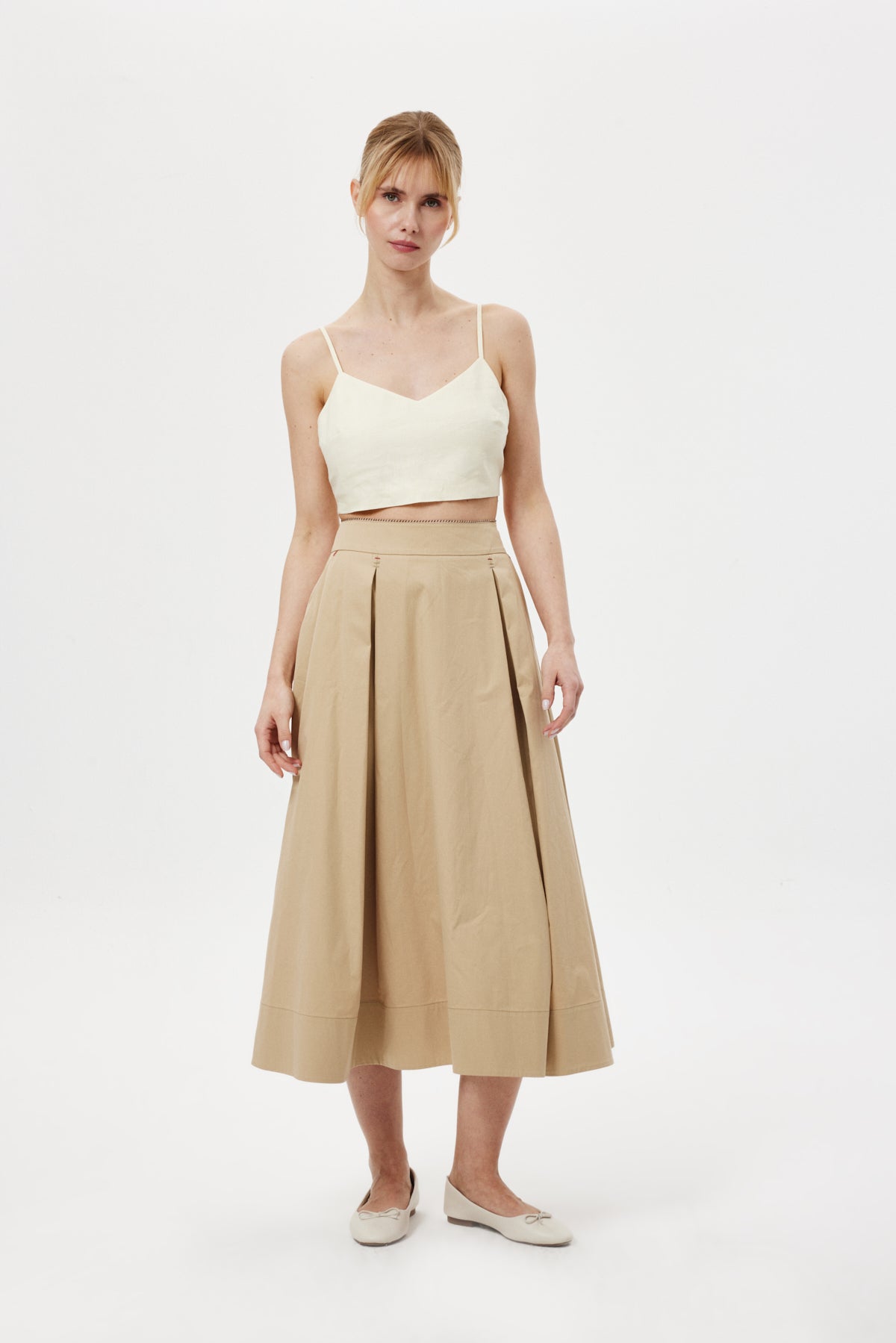 Pileli Midi Etek Camel