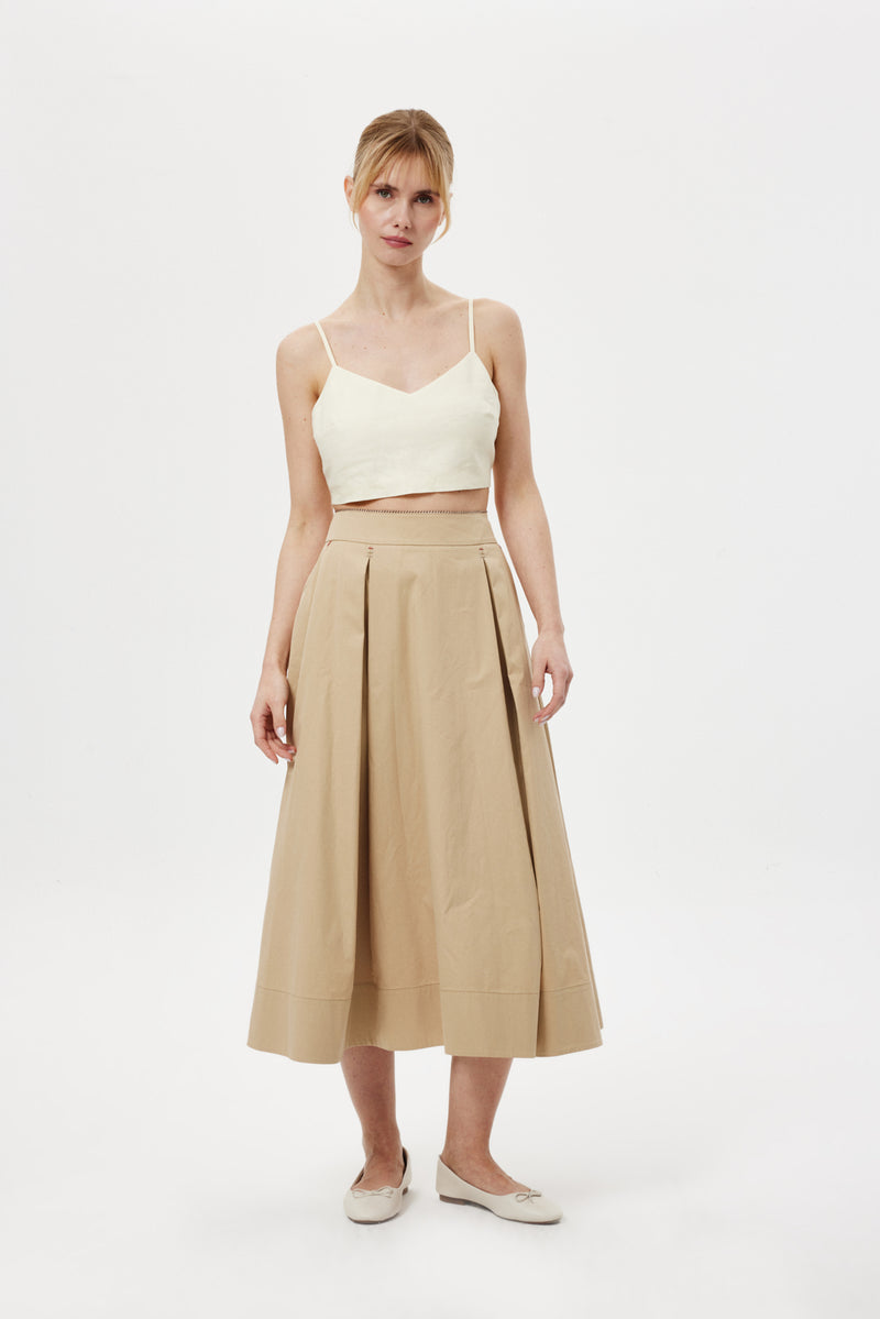 Pileli Midi Etek CAMEL