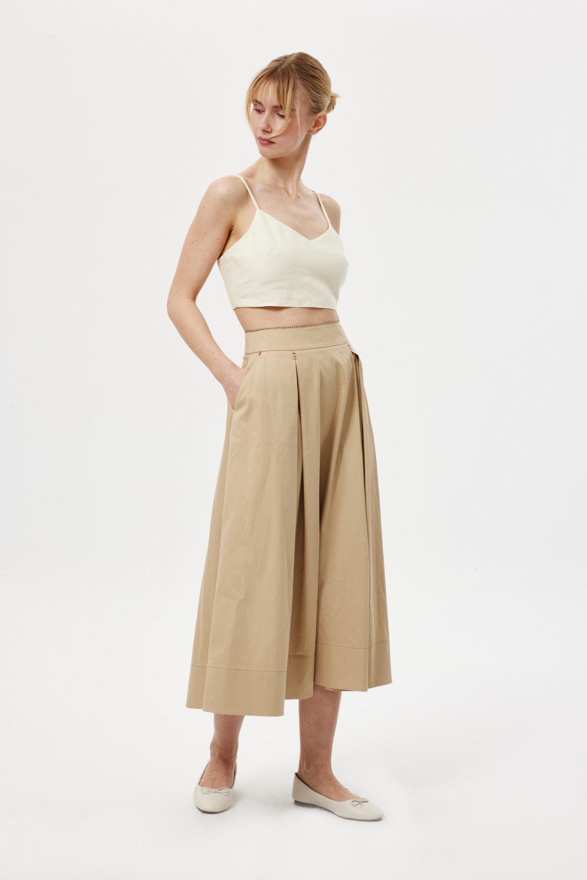 Pileli Midi Etek Camel