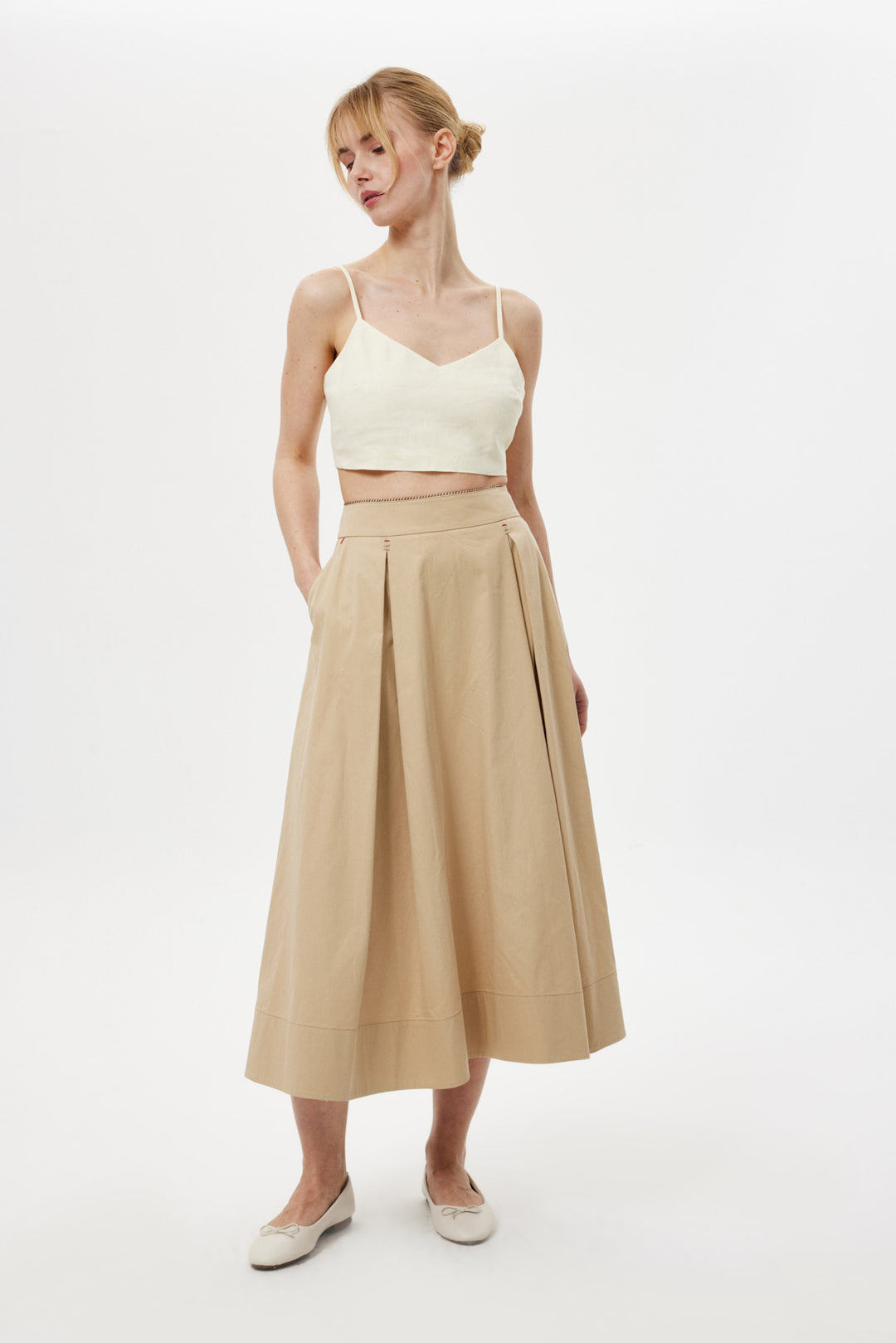 Pileli Midi Etek CAMEL