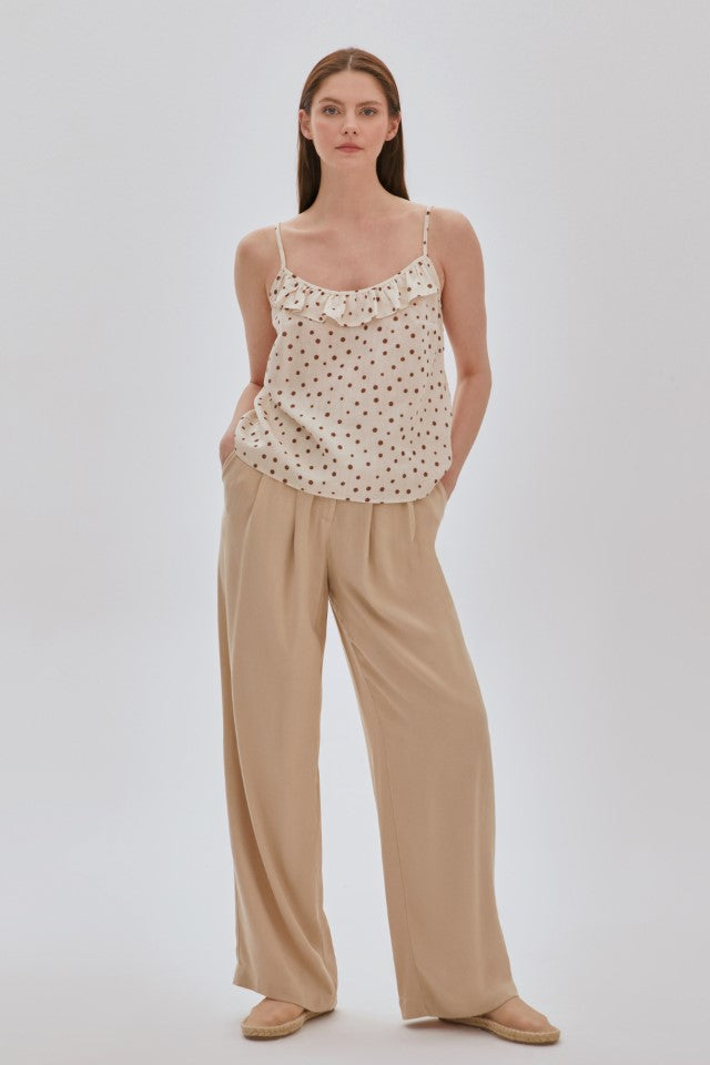 Fırfır Detaylı Puanlı Bluz BEJ-KAHVE