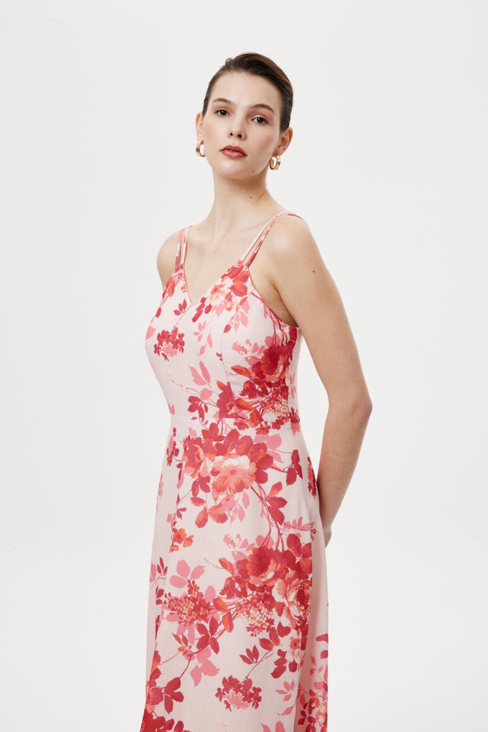 Floral Maxi Elbise PEMBE