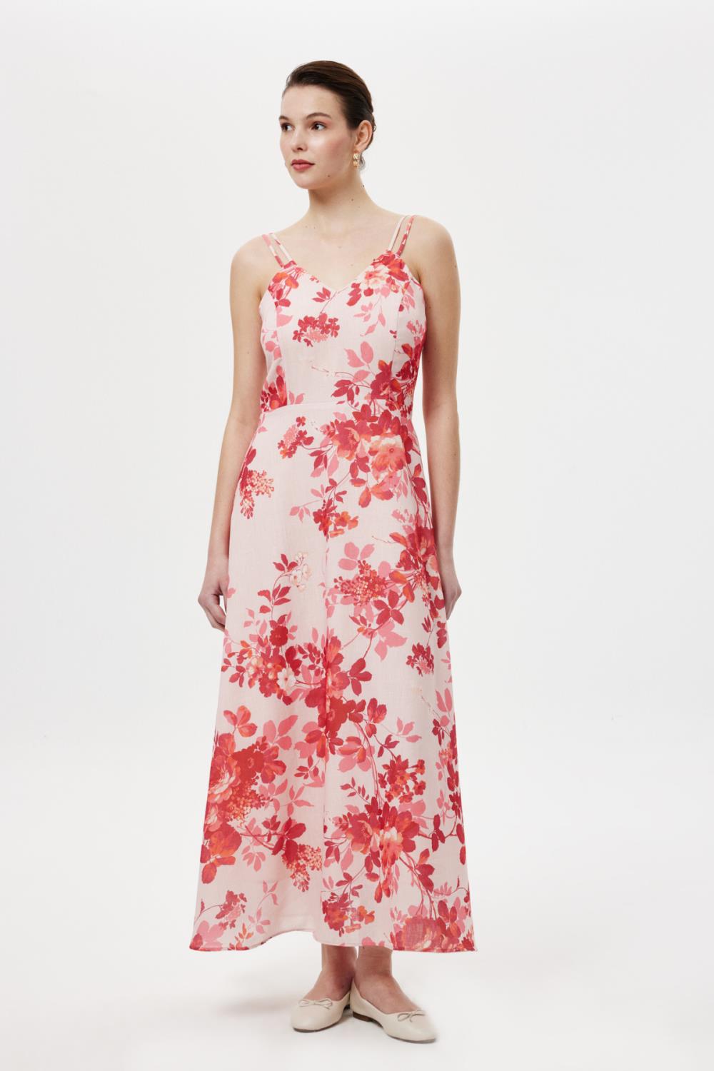 Floral Maxi Elbise PEMBE