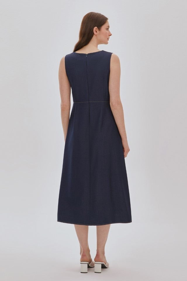 İnce Askılı Desenli Elbise LACİVERT