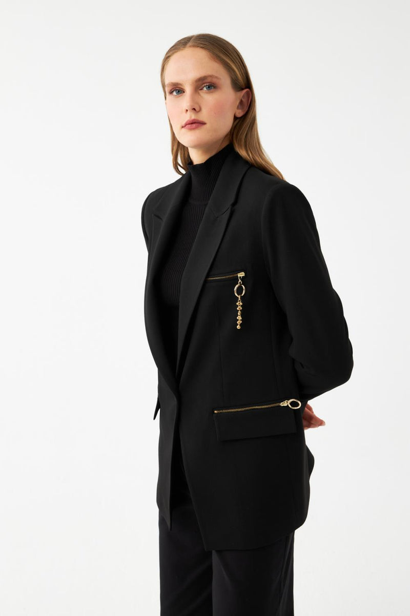 Kadın Antrasit Gold Fermuar Detaylı Oversize Blazer Ceket