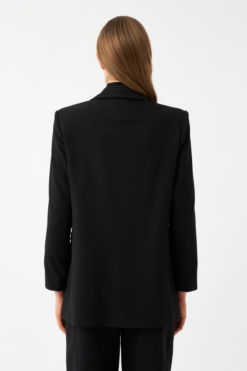 Kadın Antrasit Gold Fermuar Detaylı Oversize Blazer Ceket
