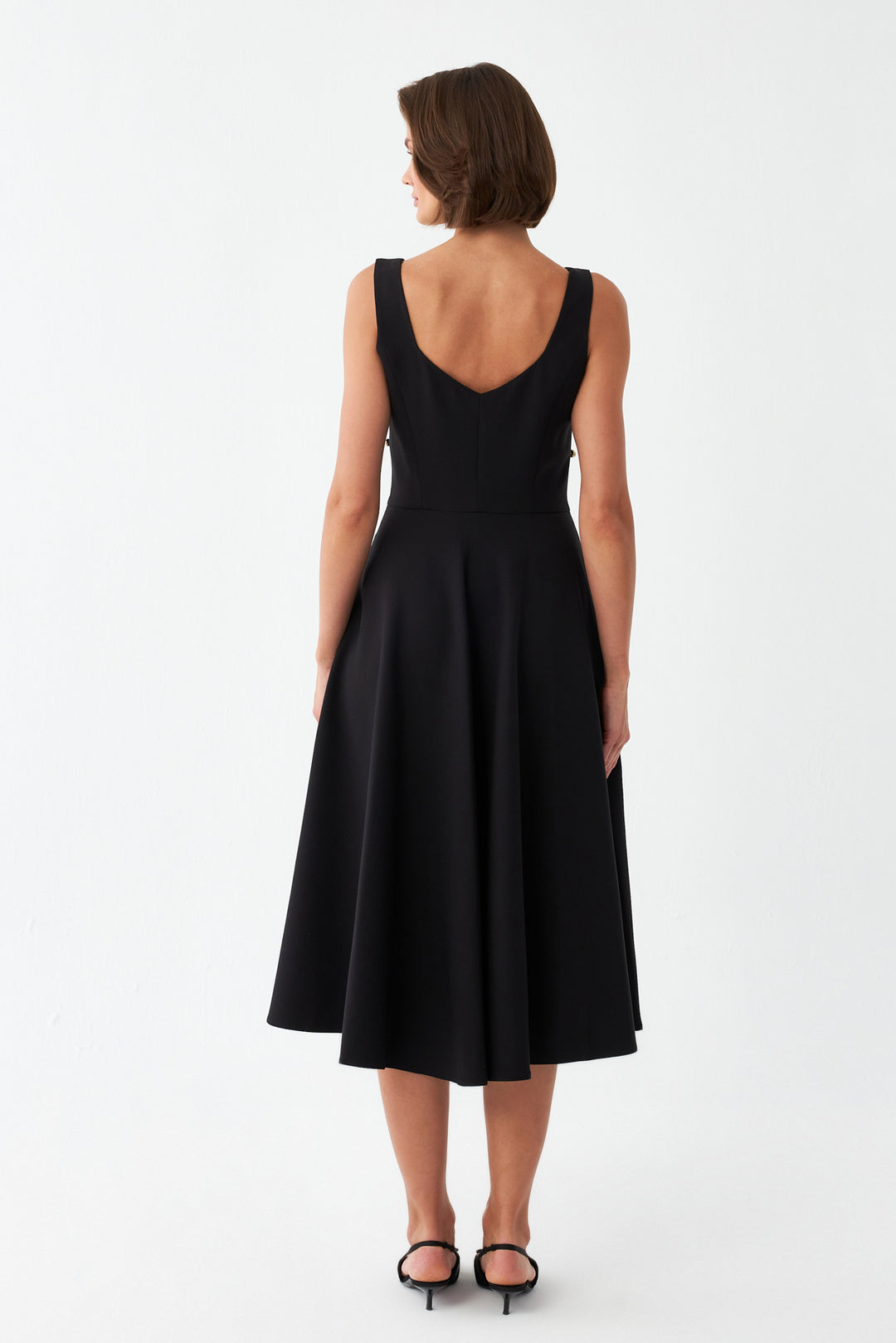 İnci Düğmeli Midi Elbise