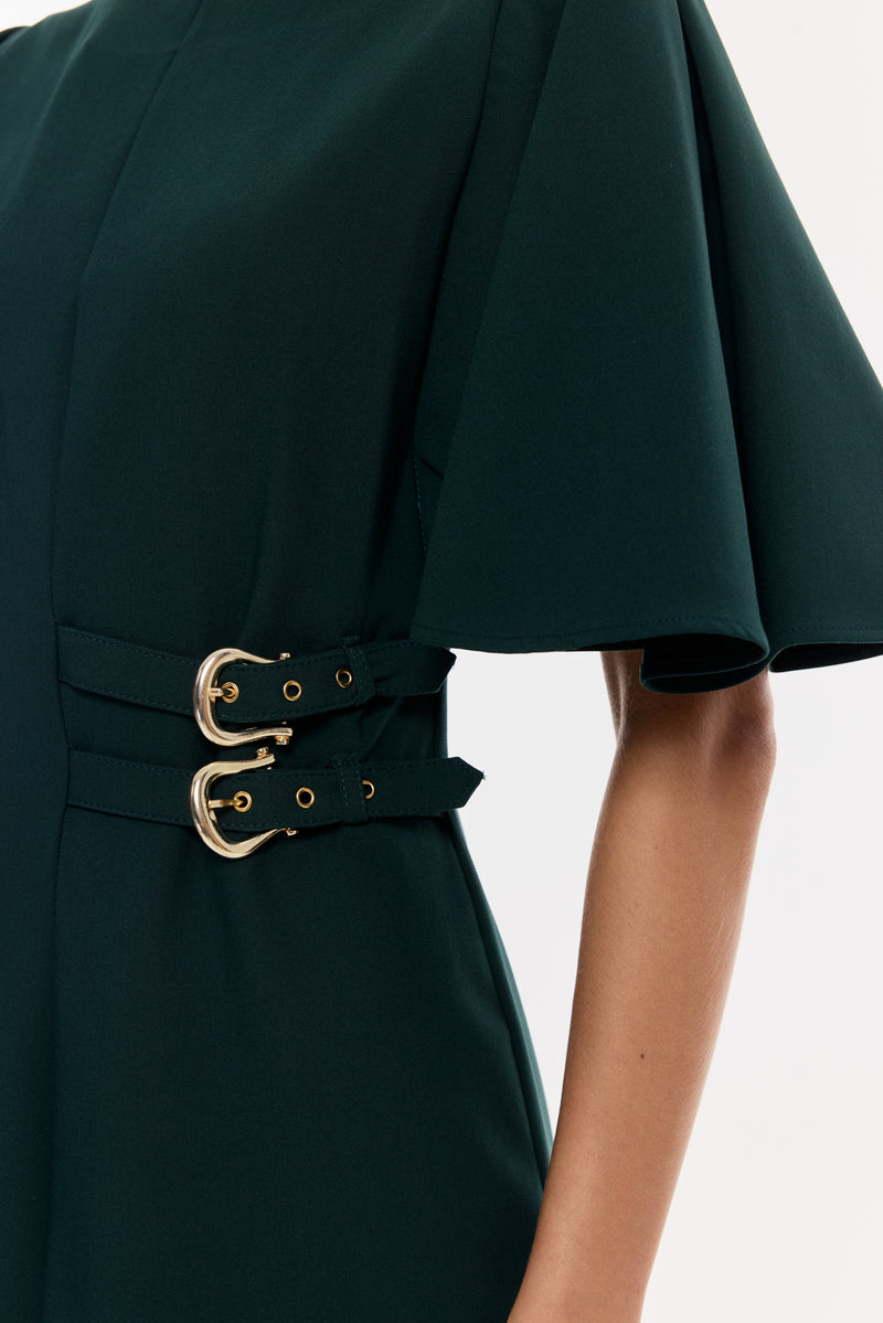 Kemer Detaylı Yırtmaçlı Midi Elbise