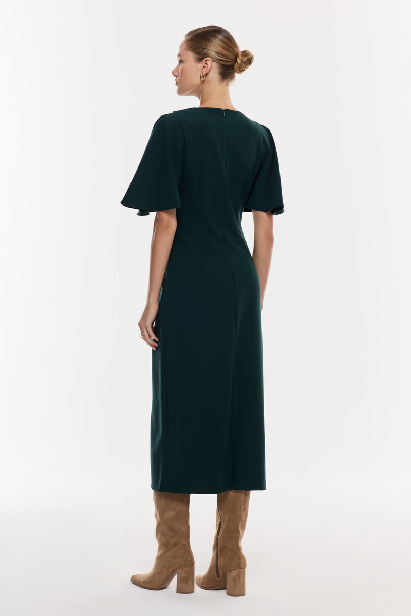 Kemer Detaylı Yırtmaçlı Midi Elbise