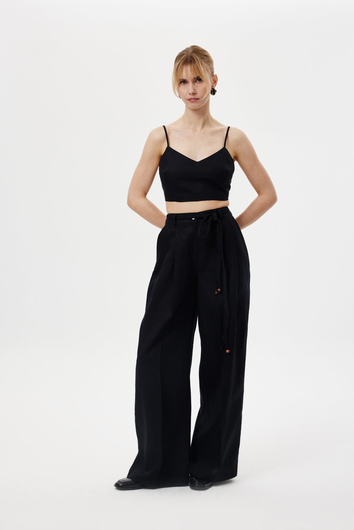Kemerli Keten Pantolon SİYAH