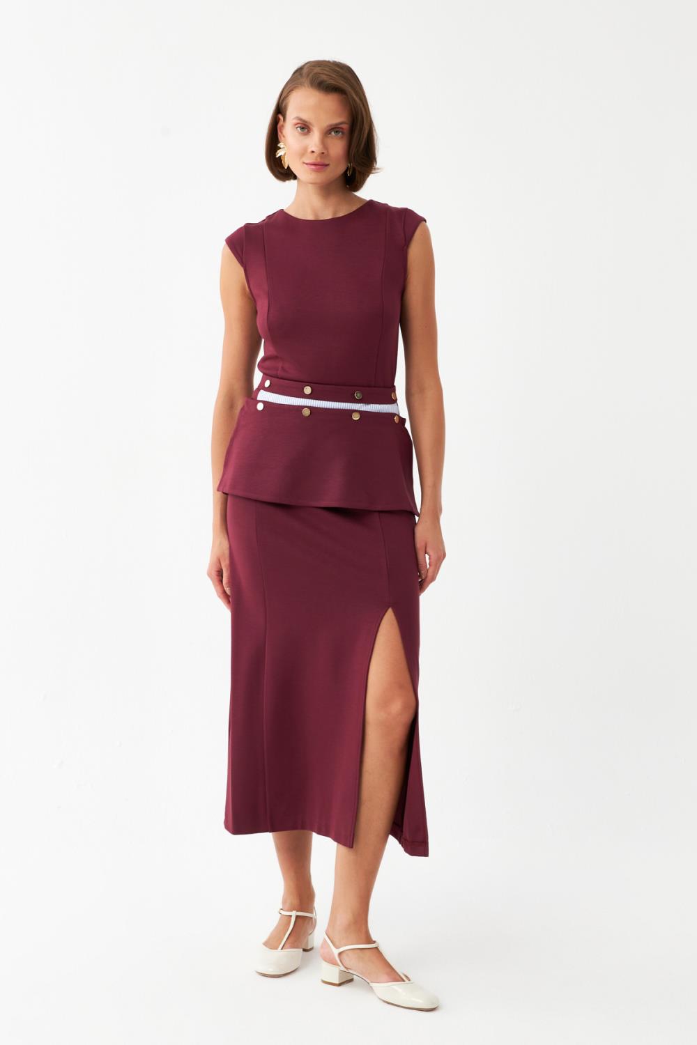 Kemerli Midi Elbise BORDO