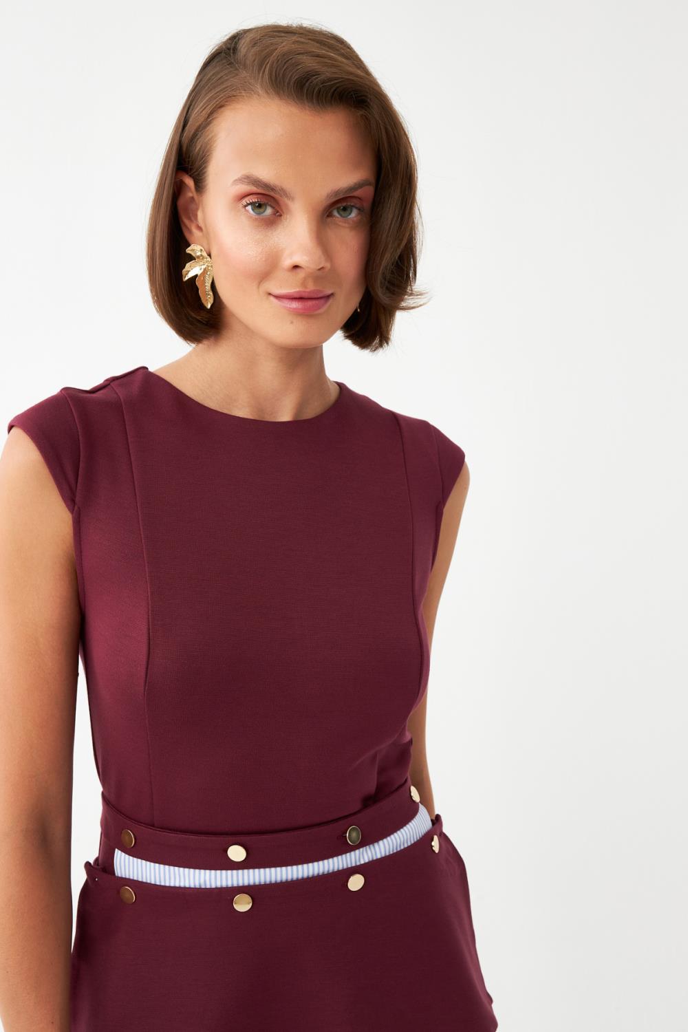 Kemerli Midi Elbise BORDO