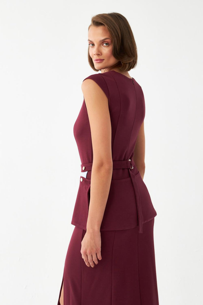 Kemerli Midi Elbise BORDO