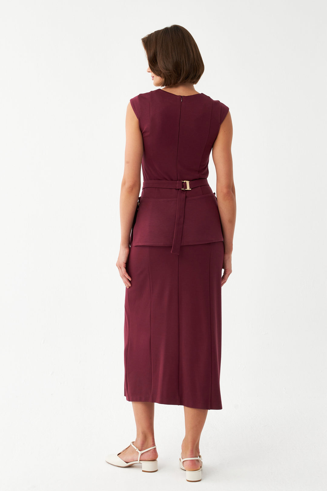 Kemerli Midi Elbise BORDO