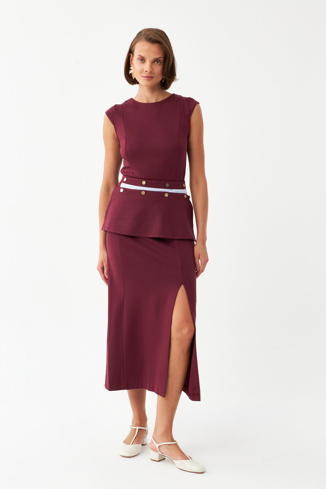Kemerli Midi Elbise BORDO
