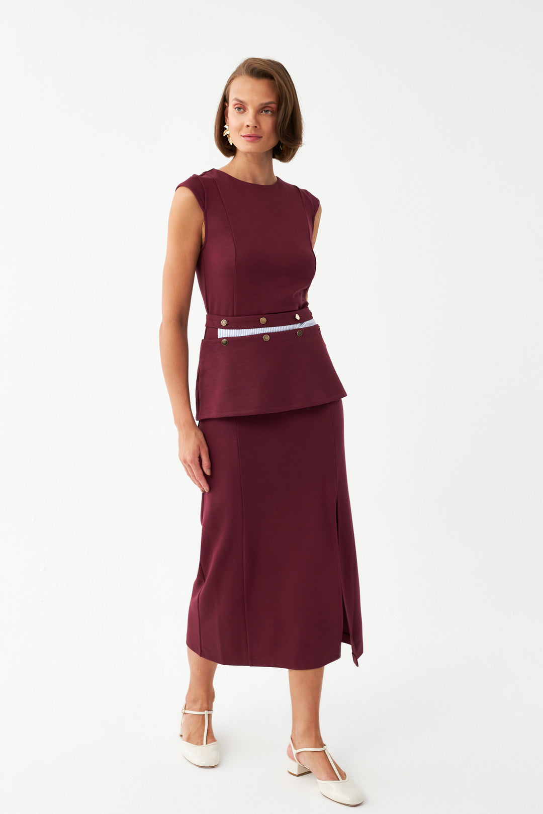 Kemerli Midi Elbise BORDO