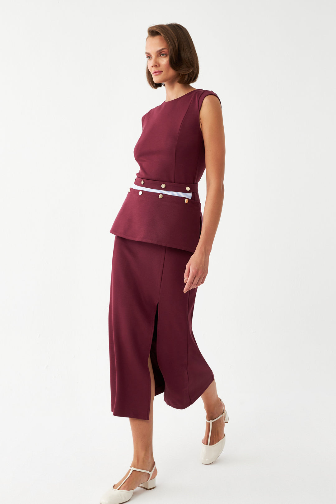Kemerli Midi Elbise BORDO