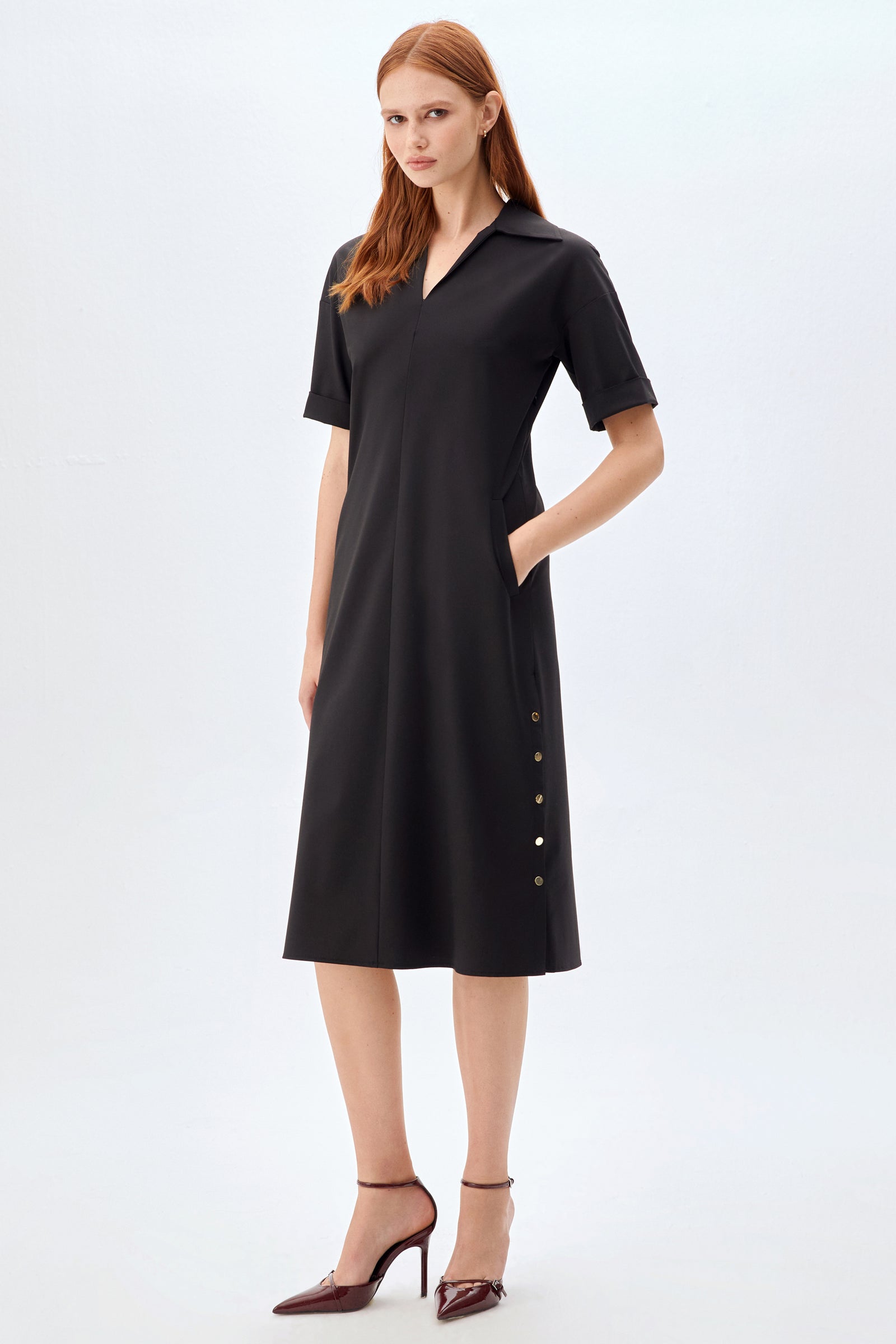Casual-Fit Midi Elbise SİYAH