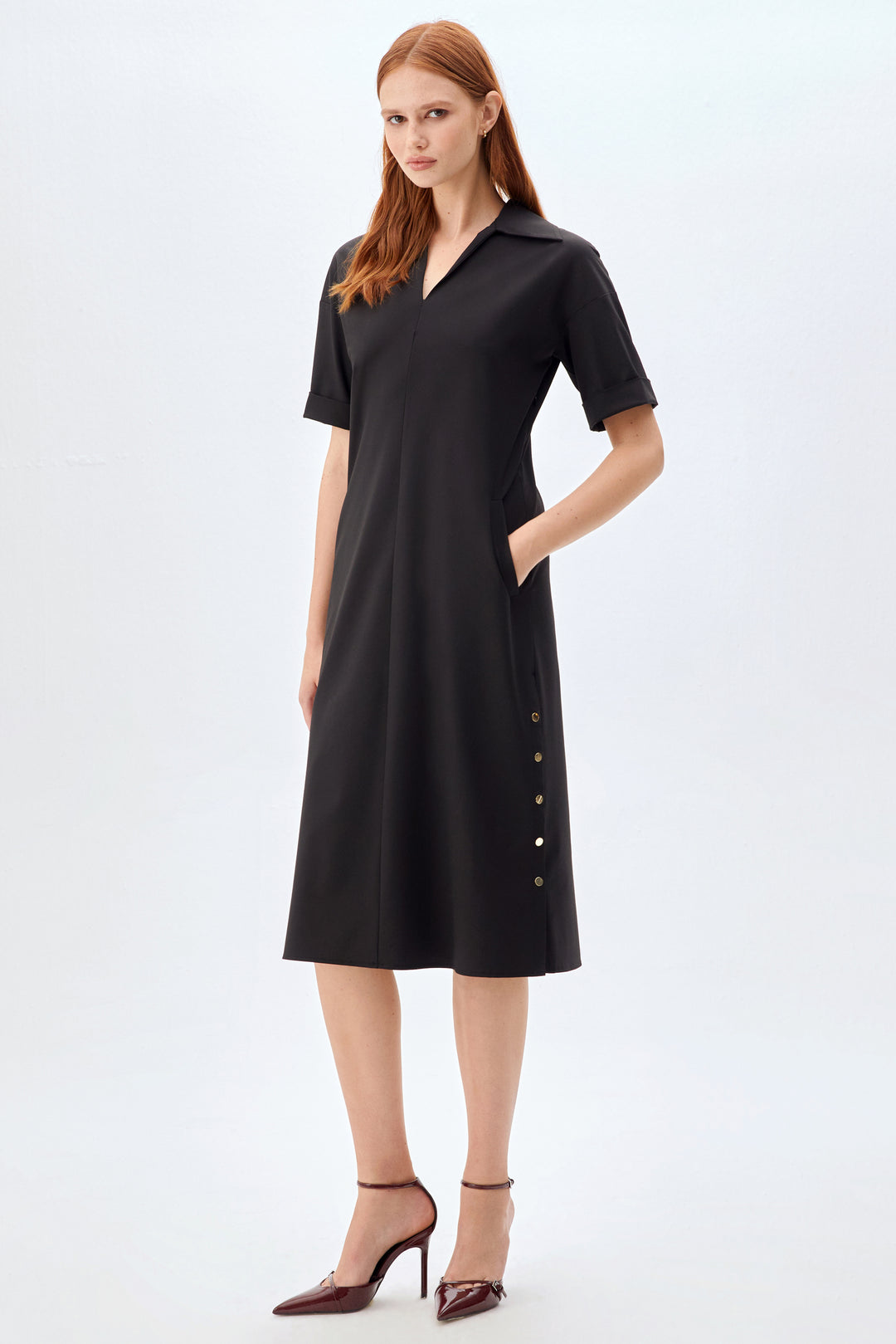 Casual-Fit Midi Elbise SİYAH