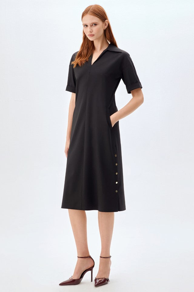 Casual-Fit Midi Elbise SİYAH