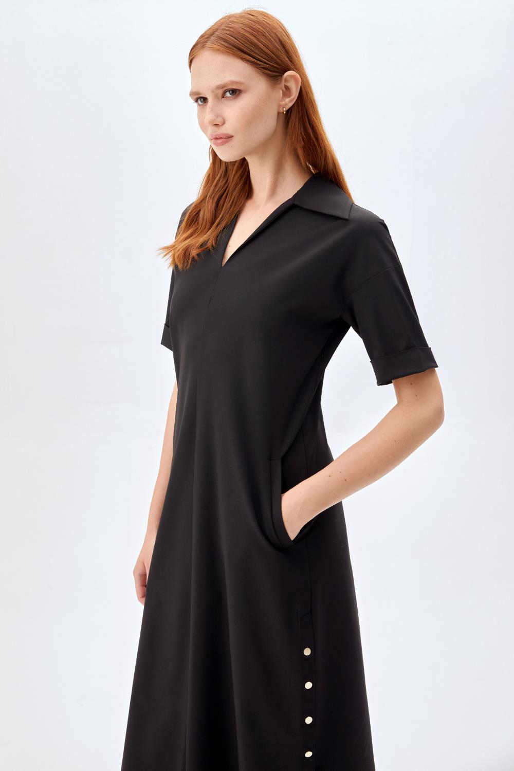 Casual-Fit Midi Elbise SİYAH