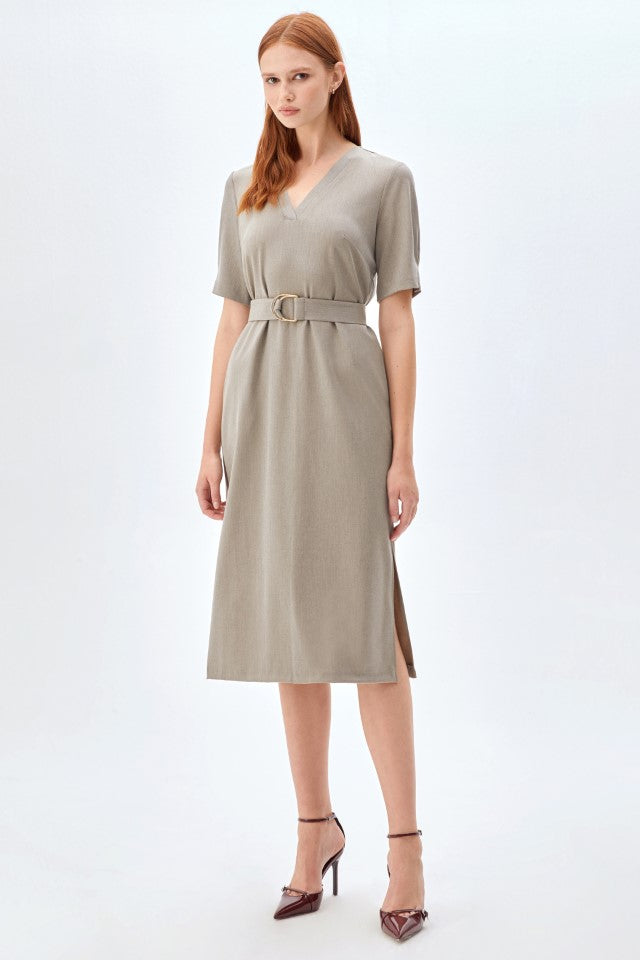 Kısa Kol, Kemerli Yırtmaçlı Elbise