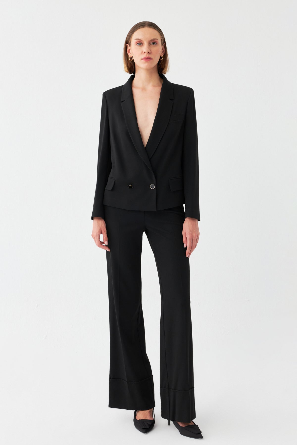 V Yaka Blazer Ceket SİYAH