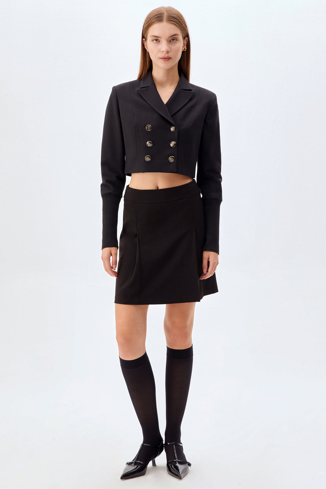 Kruvaze Kapama Crop Ceket SİYAH