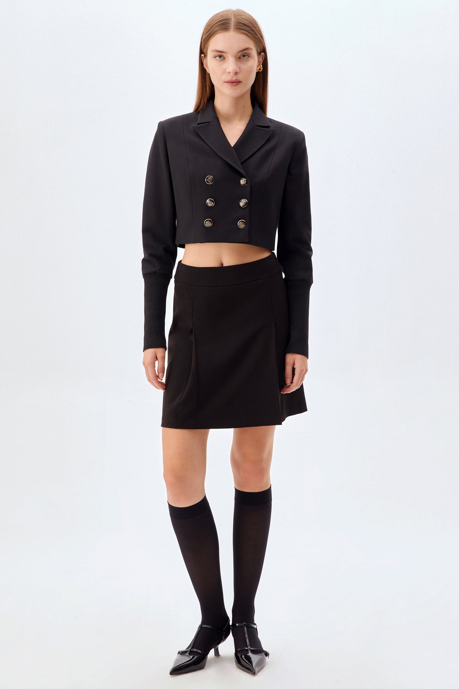 Kruvaze Kapama Crop Ceket SİYAH
