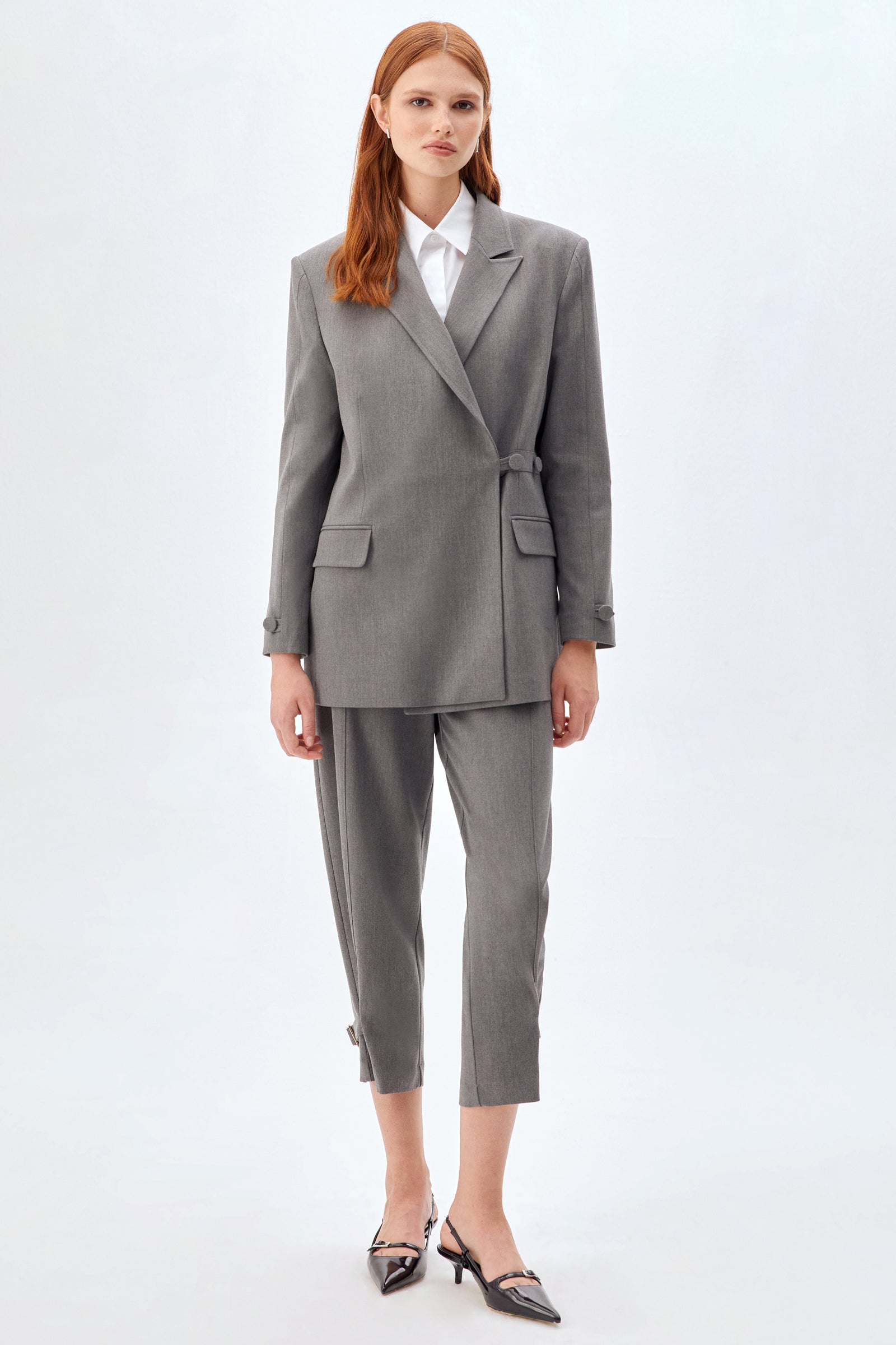 Kruvaze Kapama, Oversize Kadın Ceket GRİ