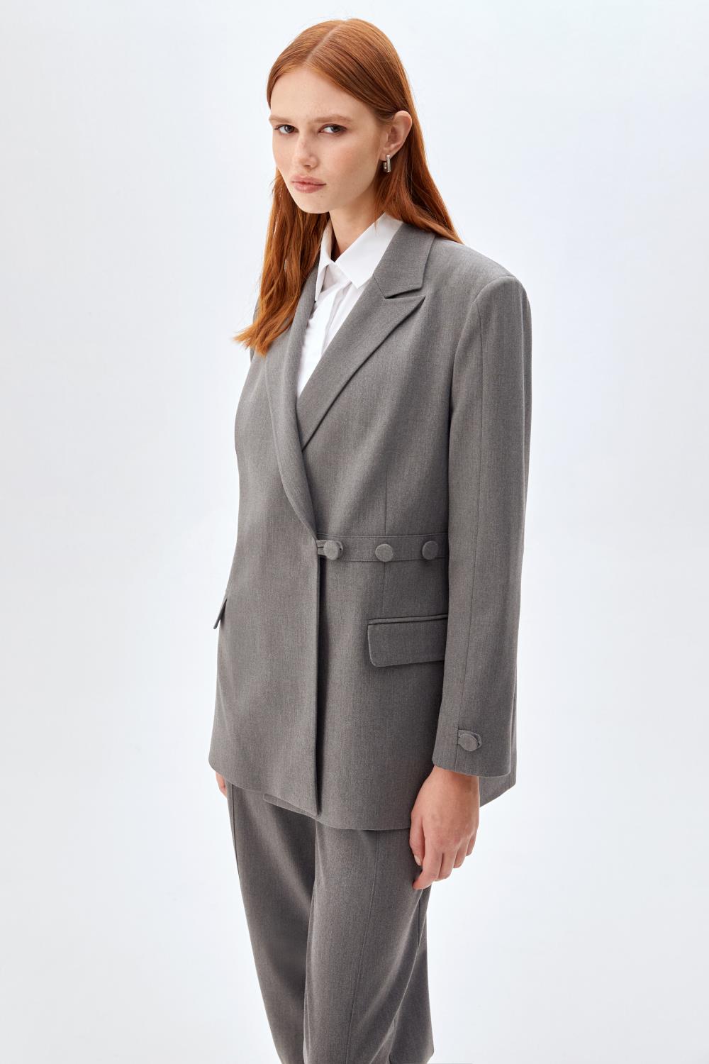 Kruvaze Kapama, Oversize Kadın Ceket GRİ