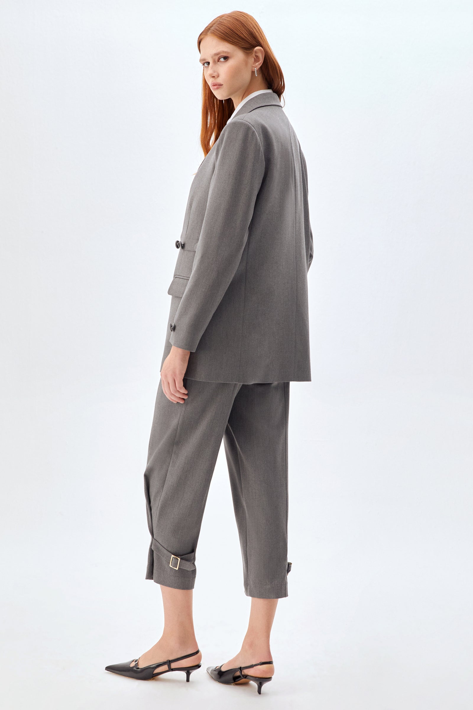 Kruvaze Kapama, Oversize Kadın Ceket GRİ