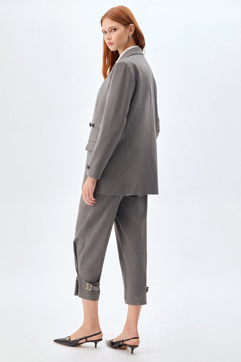 Kruvaze Kapama, Oversize Kadın Ceket GRİ