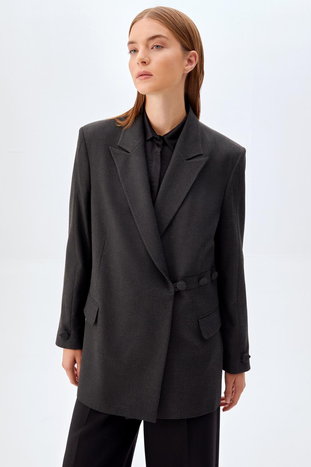 Düğme Mixli Blazer Ceket SİYAH