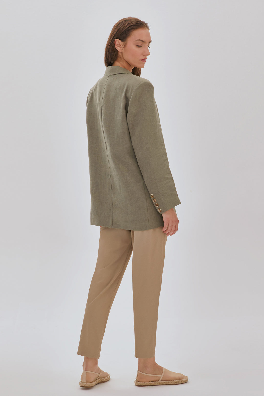 Kruvaze Oversize Keten Ceket HAKİ