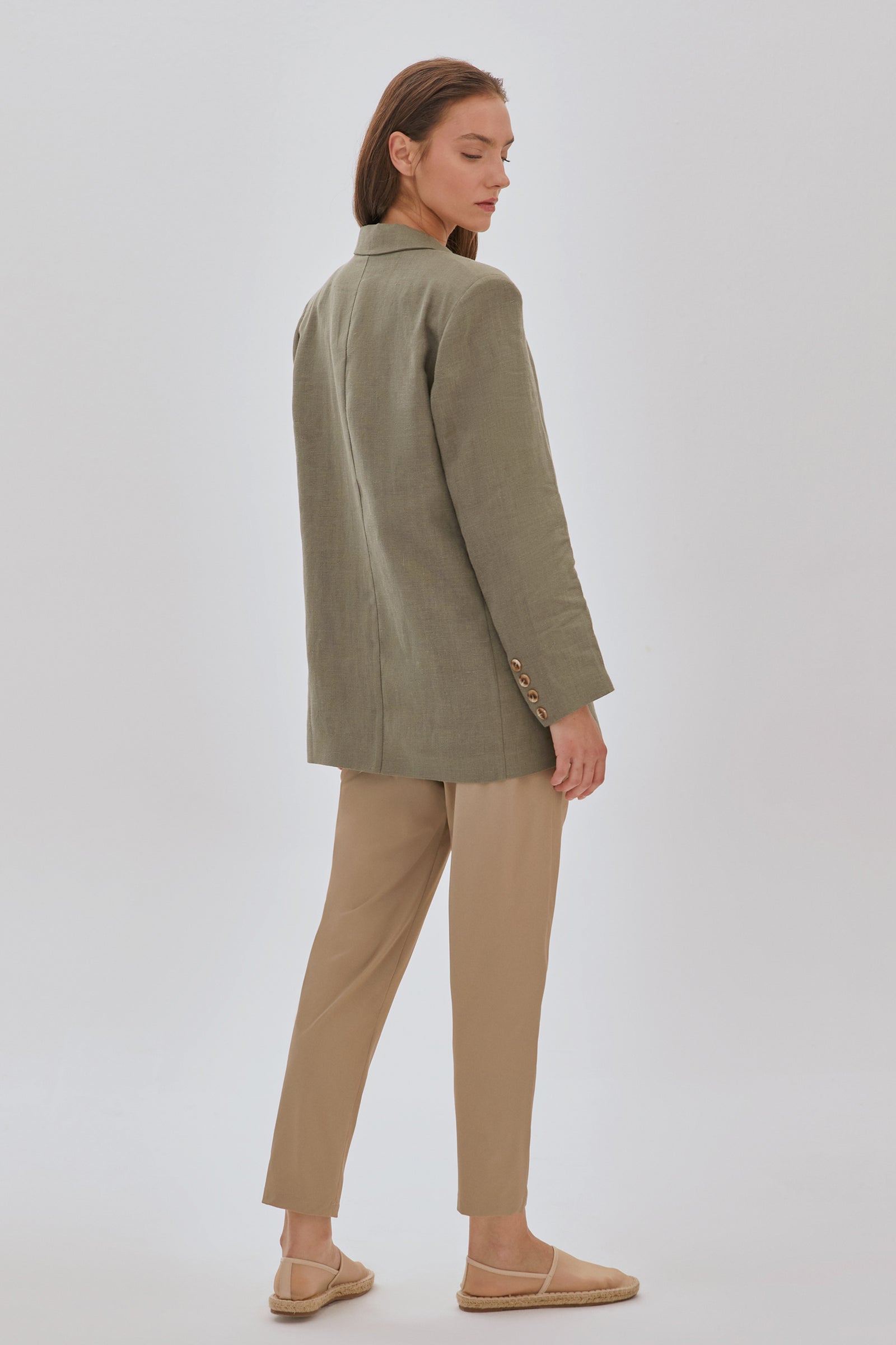 Kruvaze Oversize Keten Ceket HAKİ