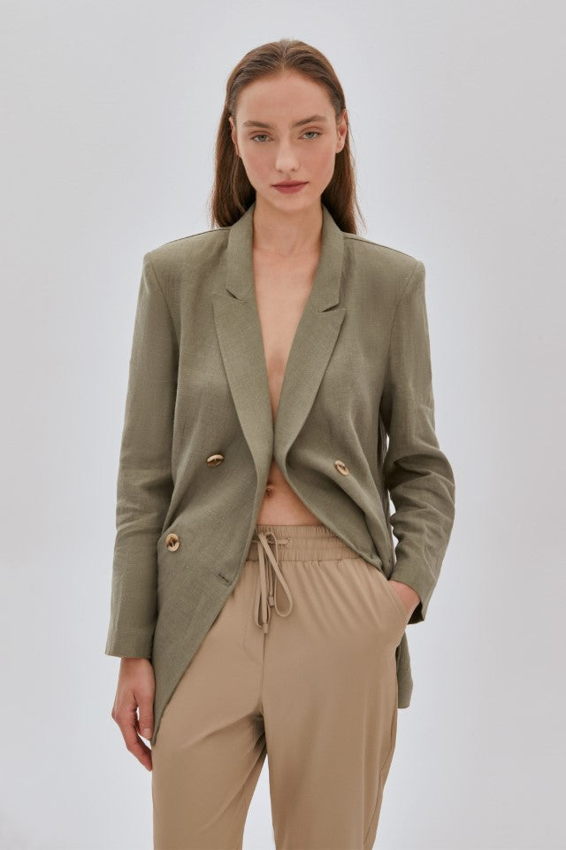 Kruvaze Oversize Keten Ceket HAKİ
