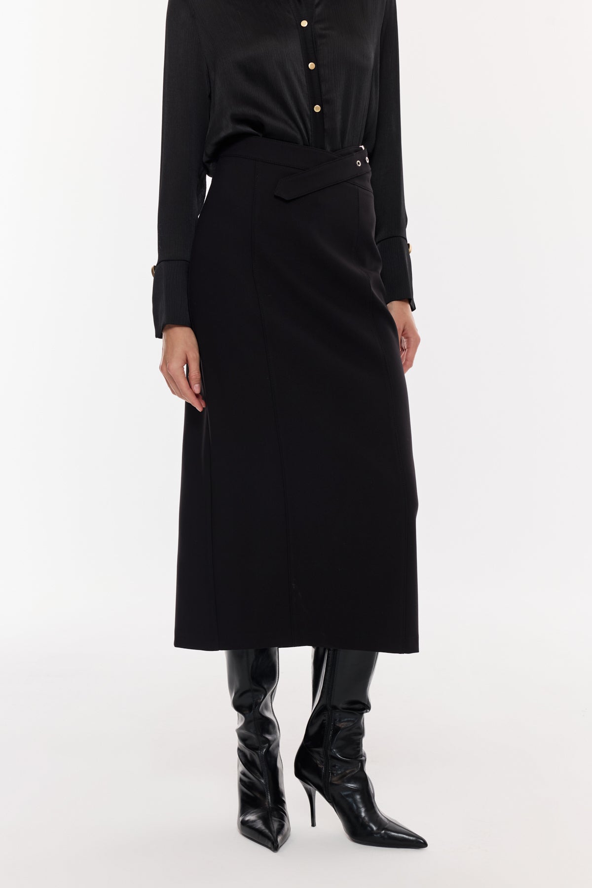 Kuşak Detaylı Kalem Etek